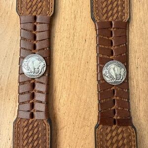 Nocona Belt Co. Men's Buffalo Nickel Basket Leather Suspender Brown Size Large